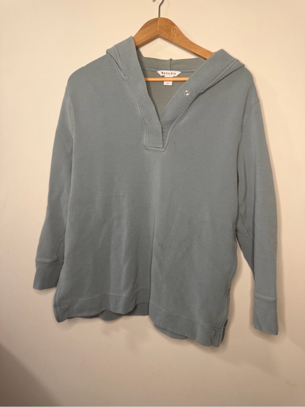 Athleta Coaster Luxe Waffle Hoodie Medium Blue Gray Oversized Pullover